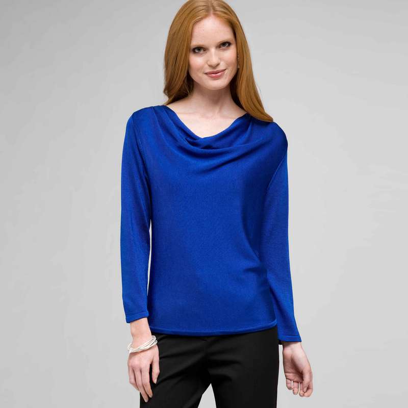 Draped Neck Top, Cobalt, large image number 0